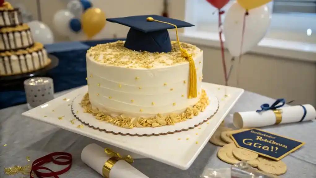 a slice of graduation cake being served
