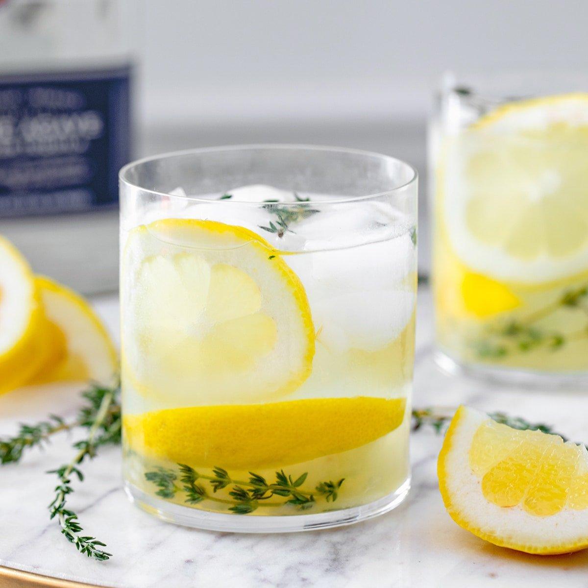 Ligurian Lemonade with Thyme in a glass pitcher