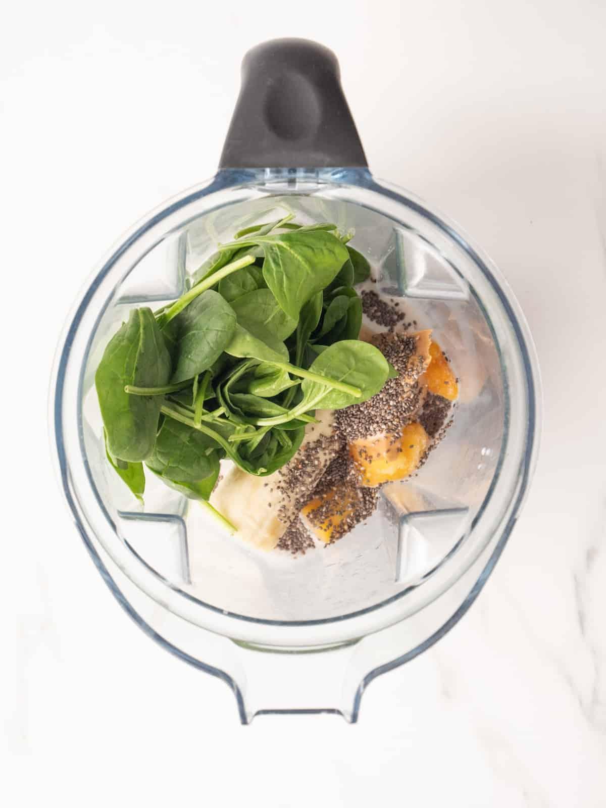 overhead shot of a blender with ingredients around it