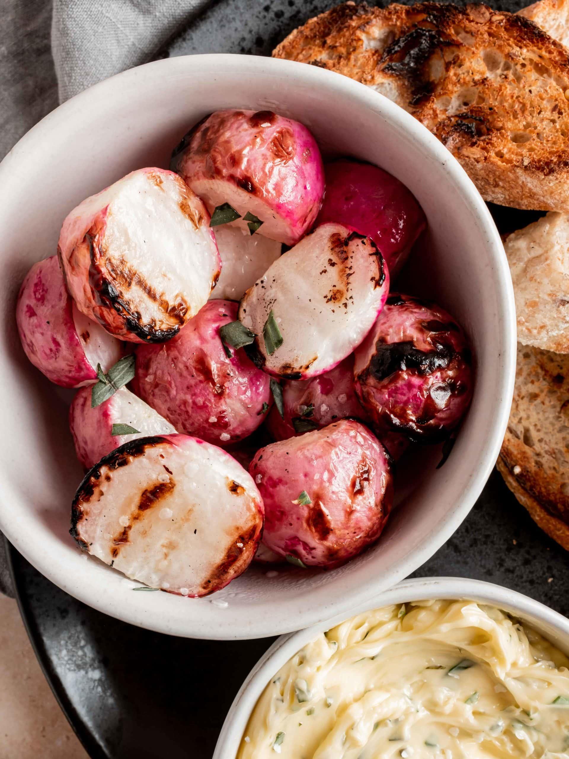 griddle cooking radishes with butter and herbs