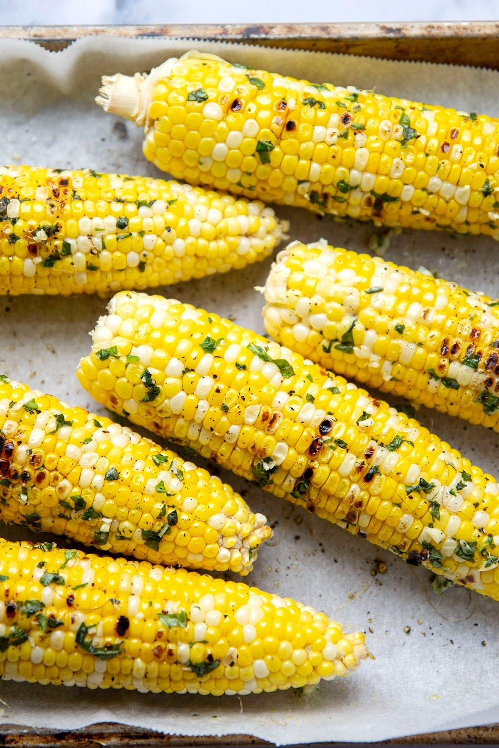 close-up of perfectly grilled corn on the cob