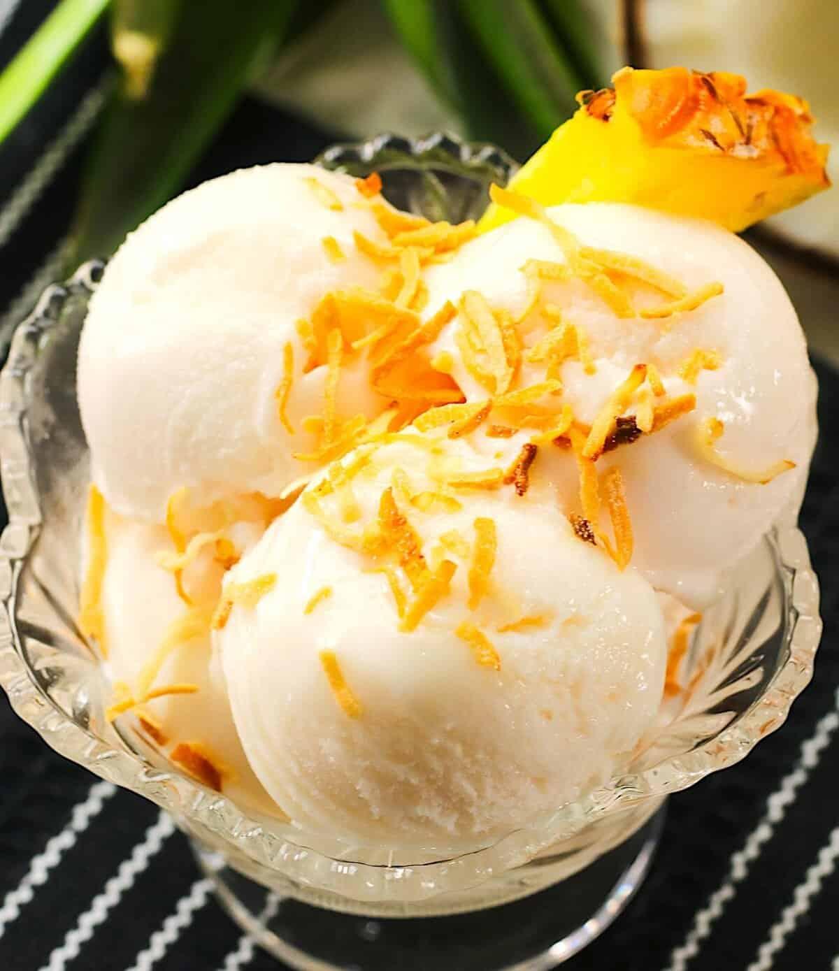homemade pineapple coconut ice cream scoop