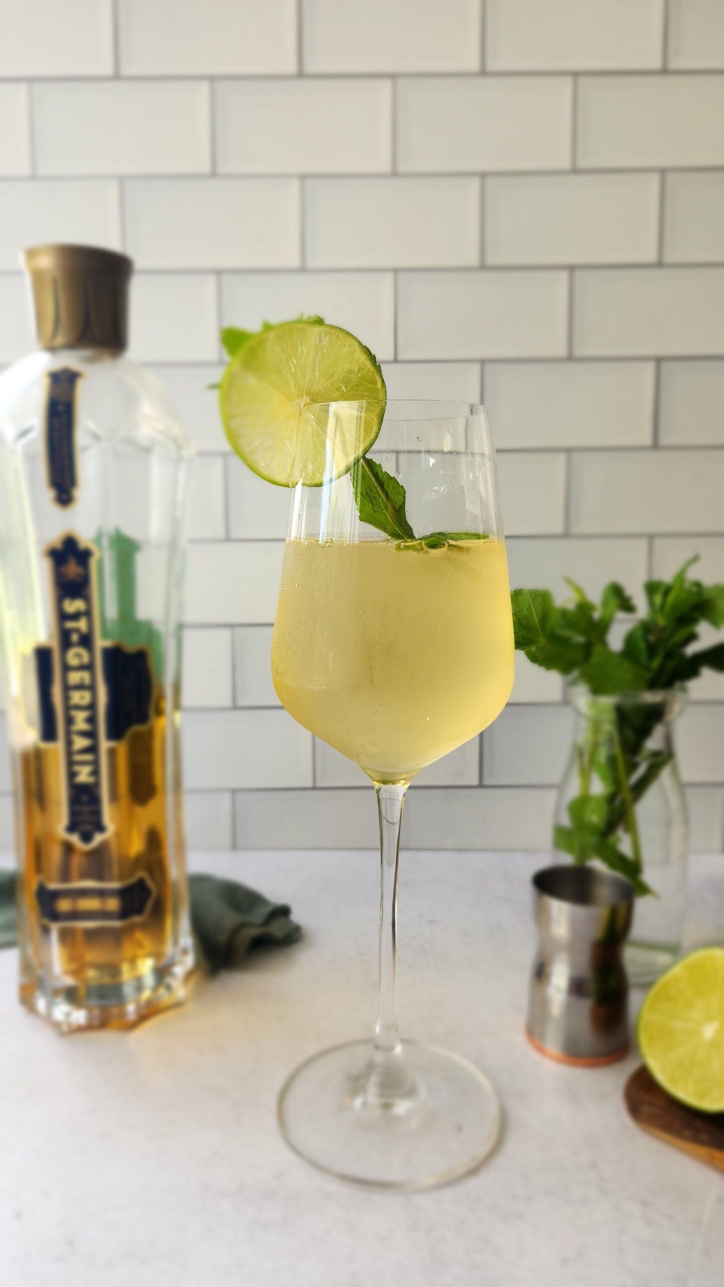 group of friends enjoying plum anise hugo spritz cocktails outdoors