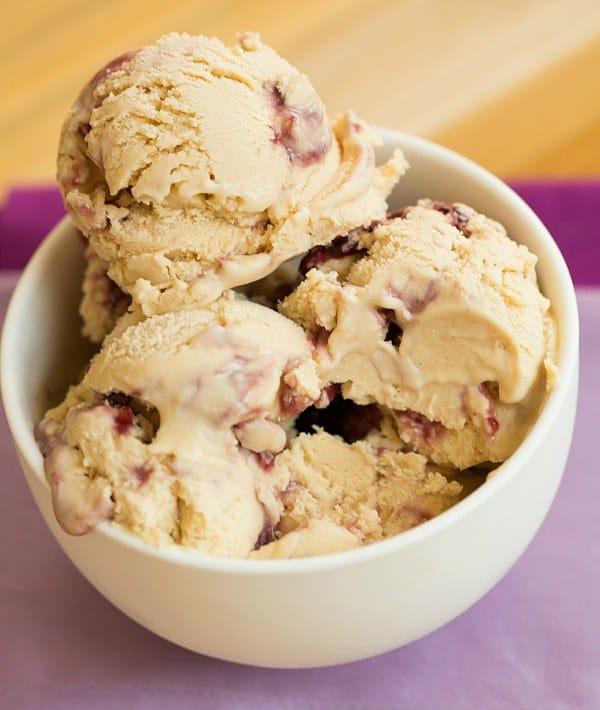 homemade peanut butter and jelly swirl ice cream