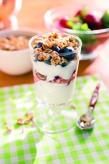 overhead shot of the completed Paella Rice Yogurt Parfait