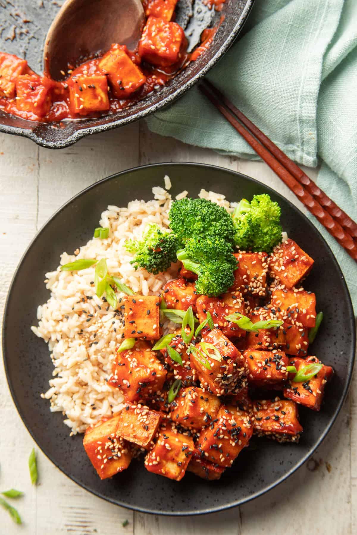 spicy gochujang tofu stir-fry with kimchi