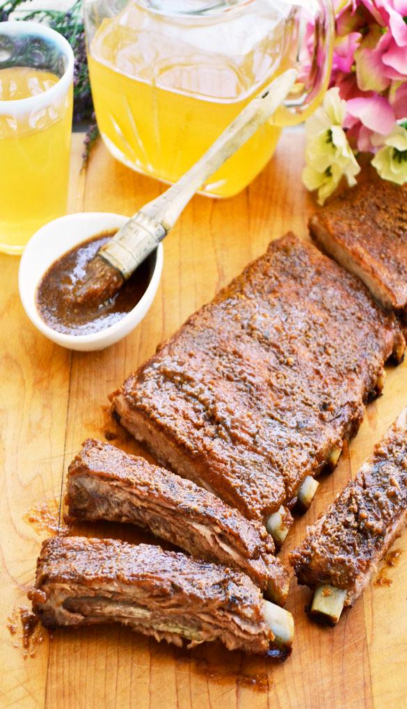 almond amaretto glazed ribs on a platter