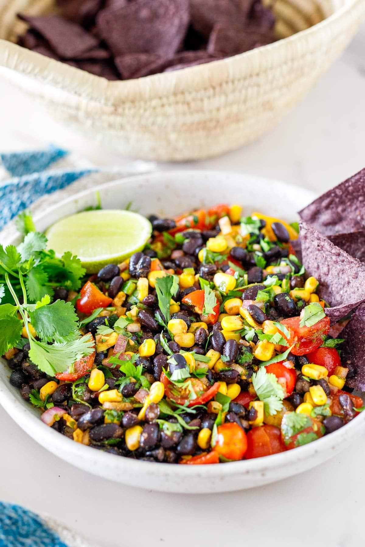 freshly prepared black bean salsa in a bowl