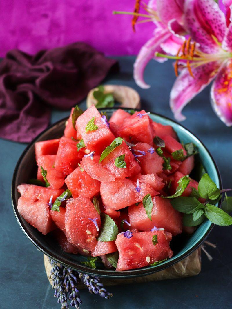 refreshing watermelon and lavender salad