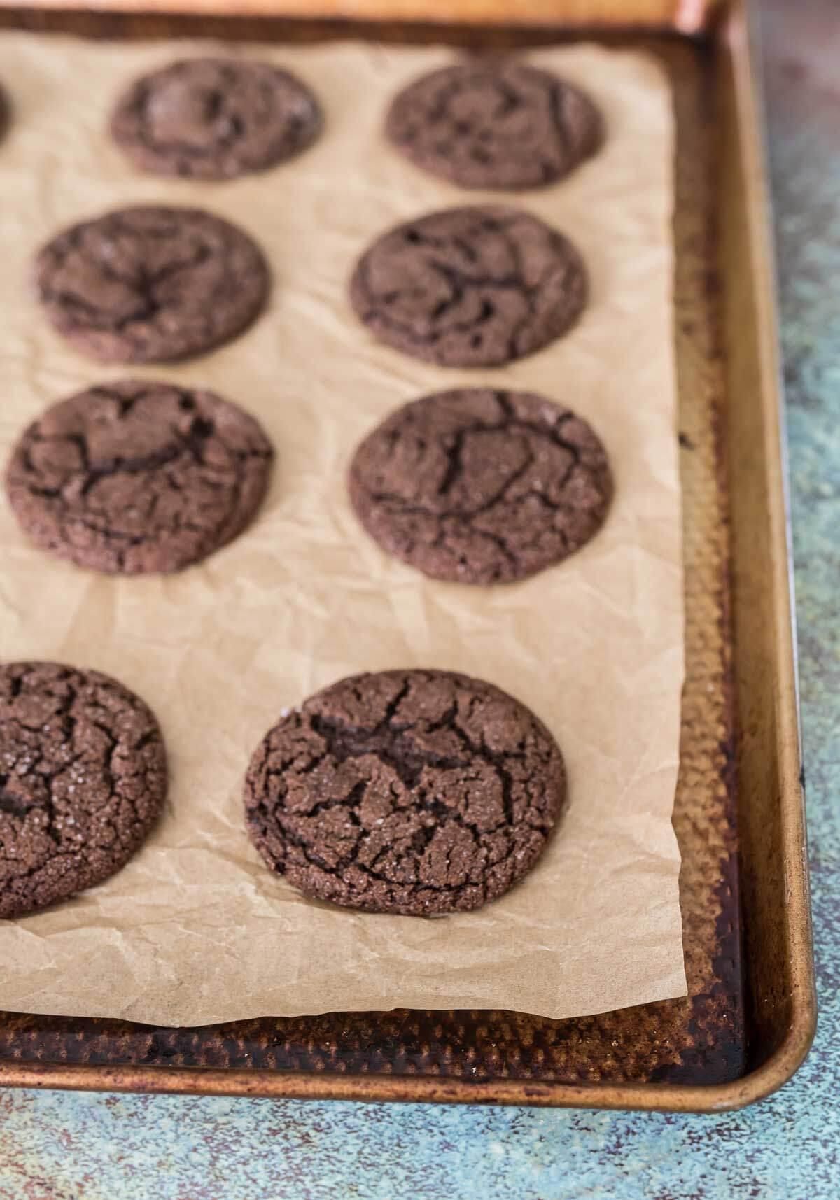 chocolate espresso cookies on a baking sheet