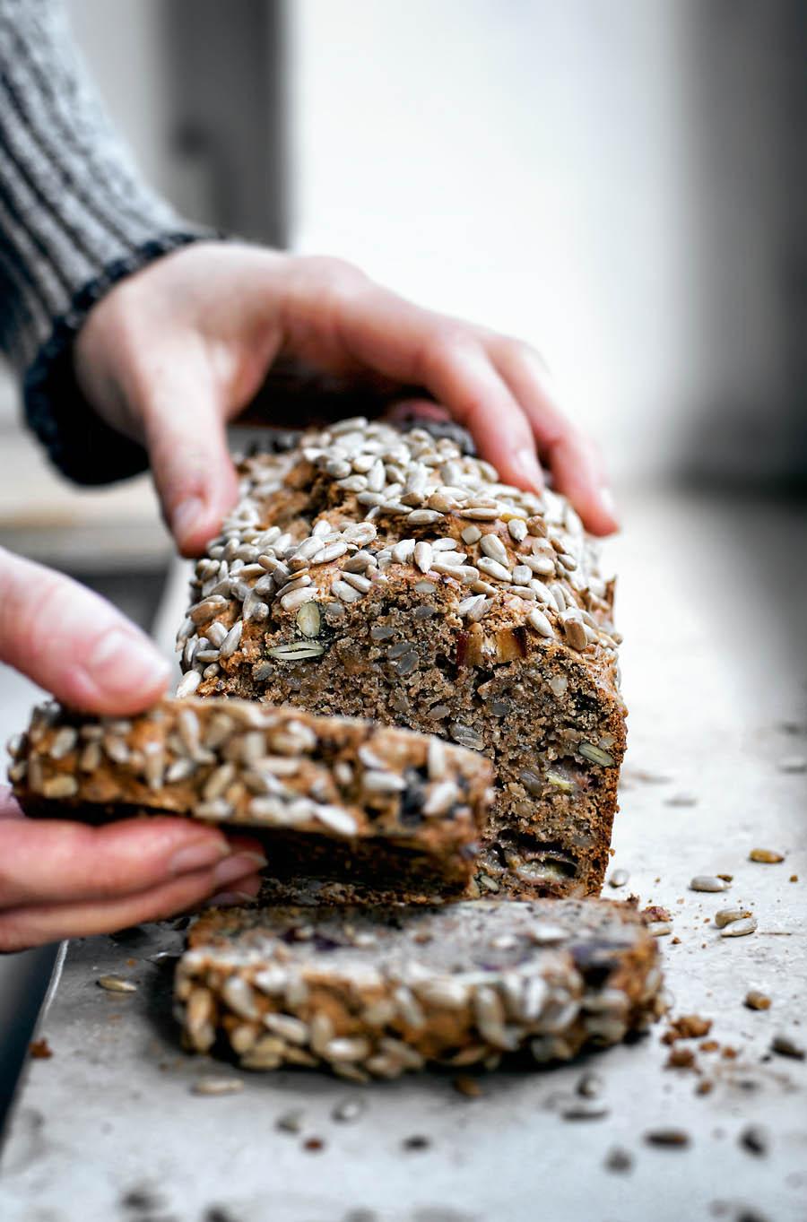 gluten-free banana bread with sunflower seeds