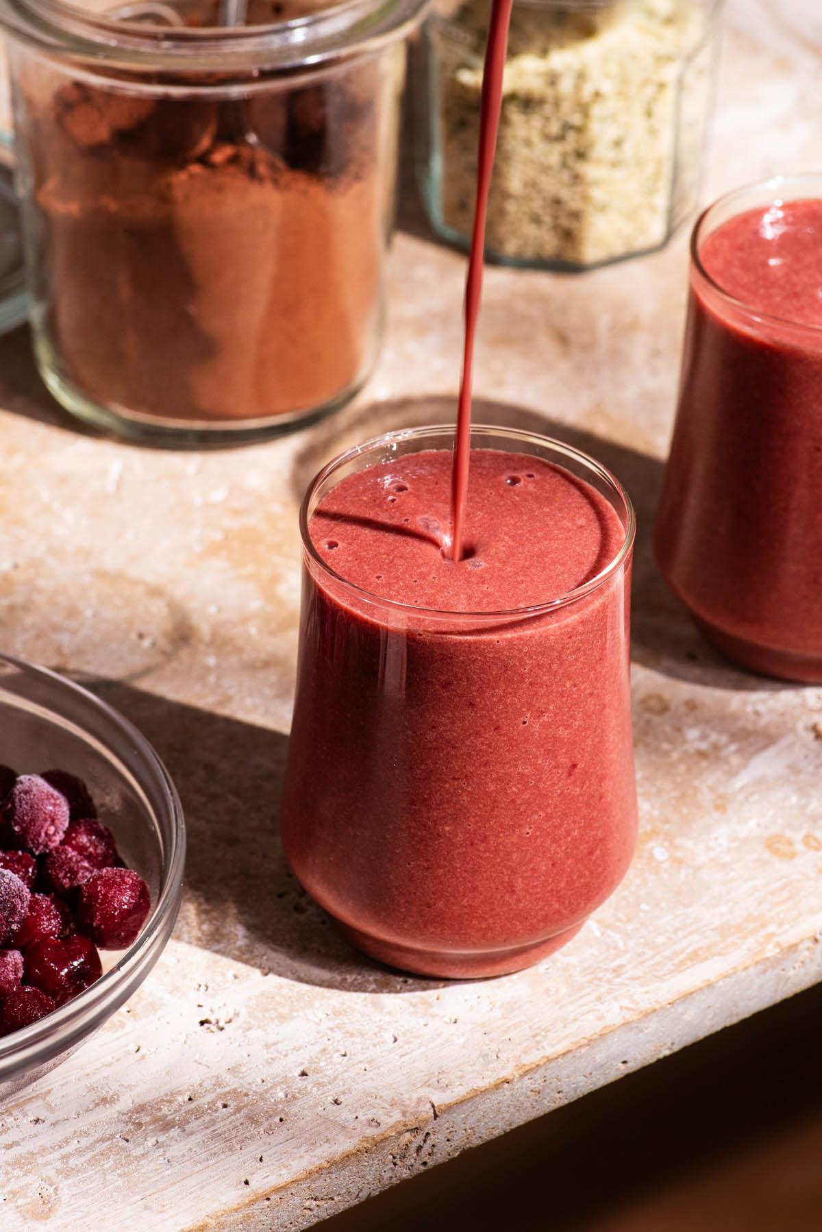 blender blending dark chocolate cherry lassi ingredients