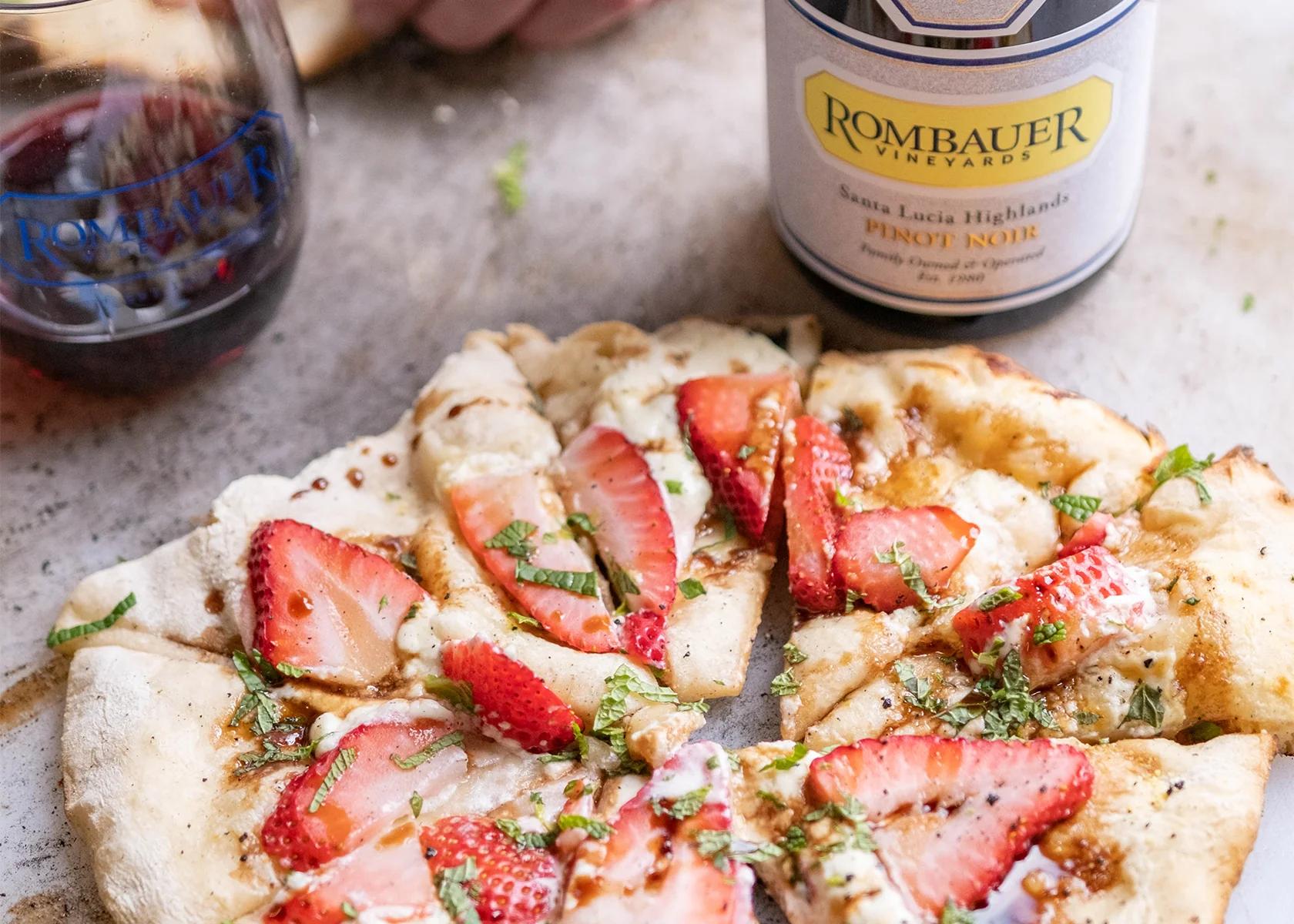 Close-up of sliced Strawberry Shortcake Pizza with Mascarpone, showcasing the creamy mascarpone layer and juicy strawberries