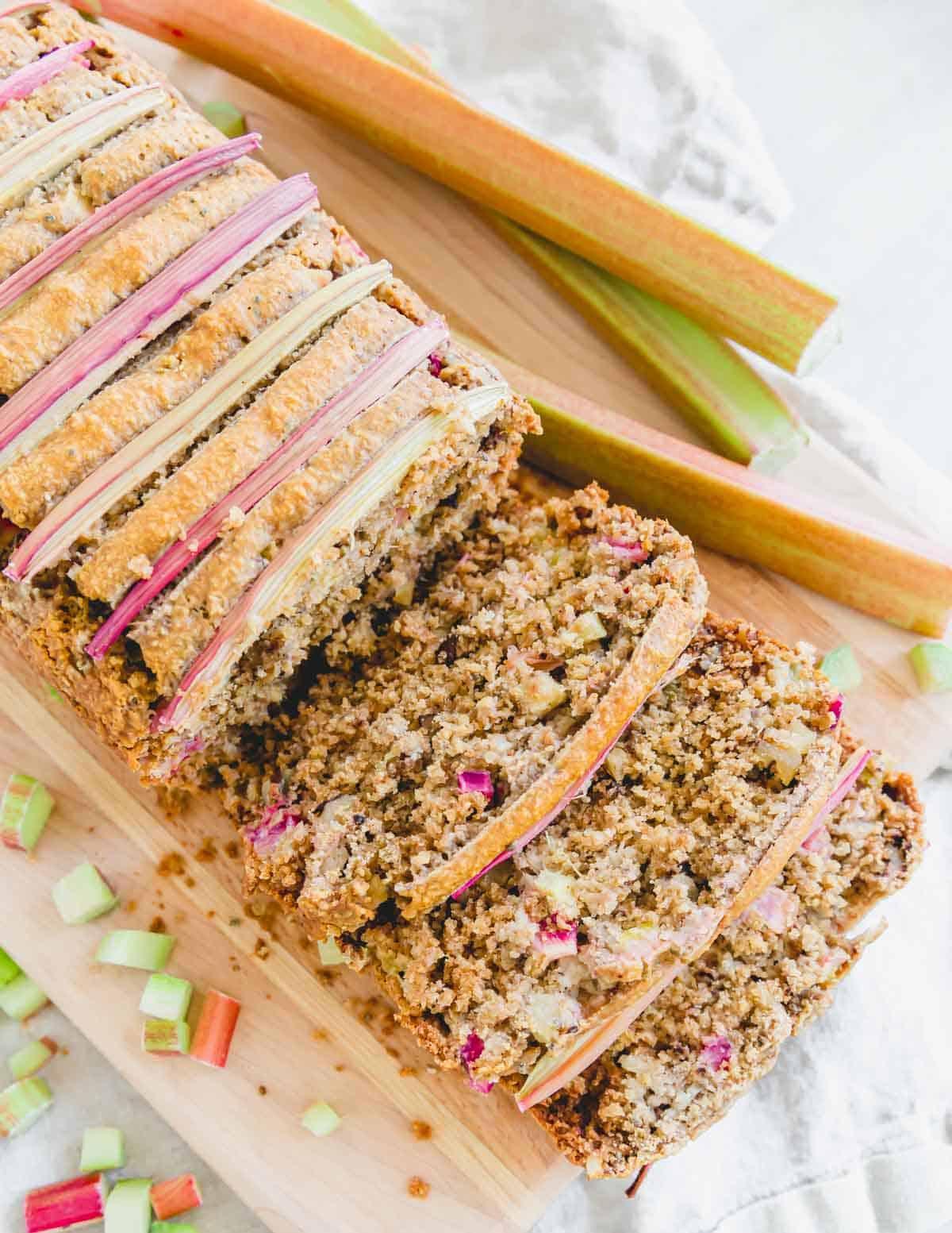 slices of white rice flour rhubarb bread