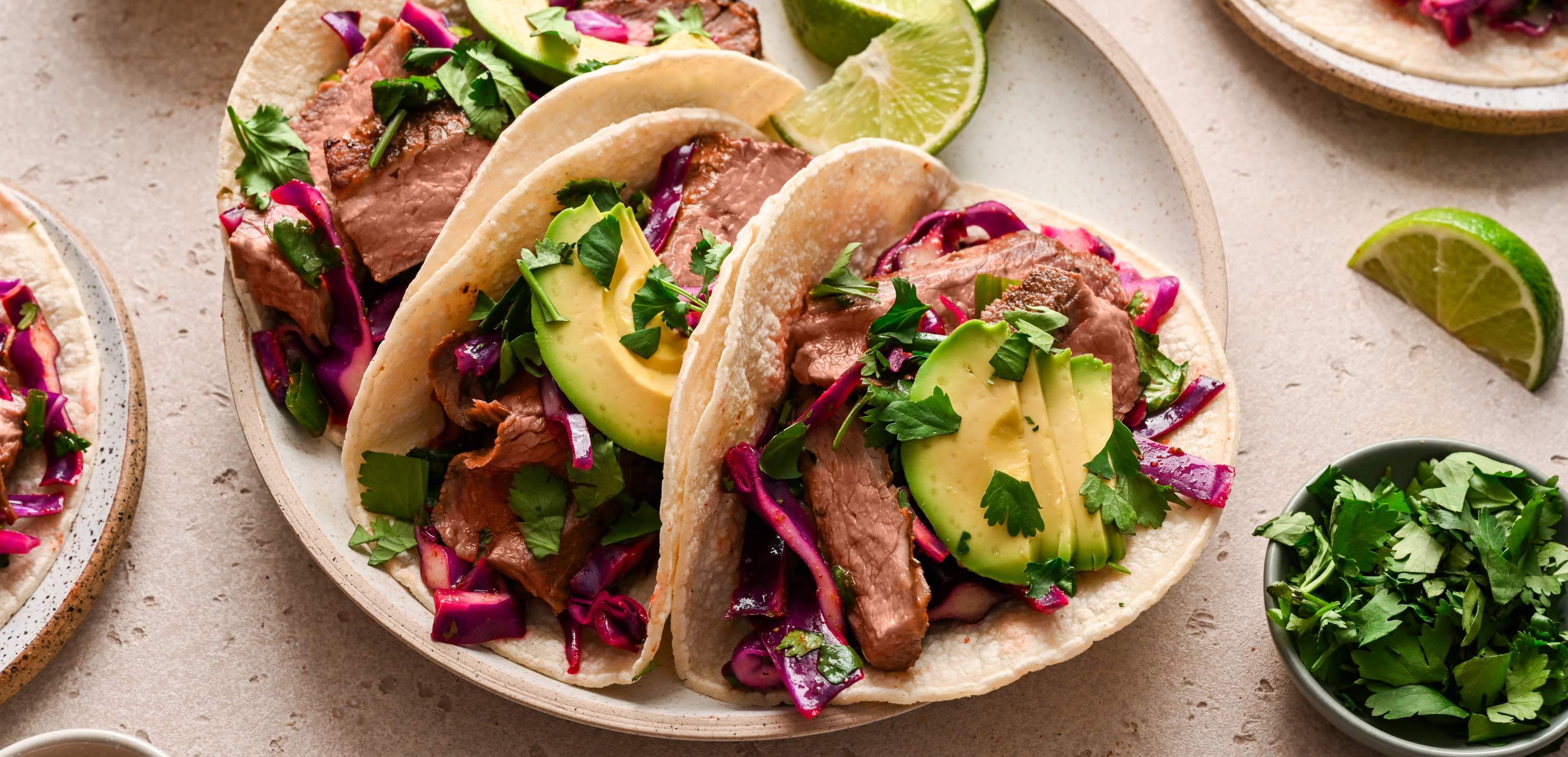 grilled steak tacos with cilantro lime slaw
