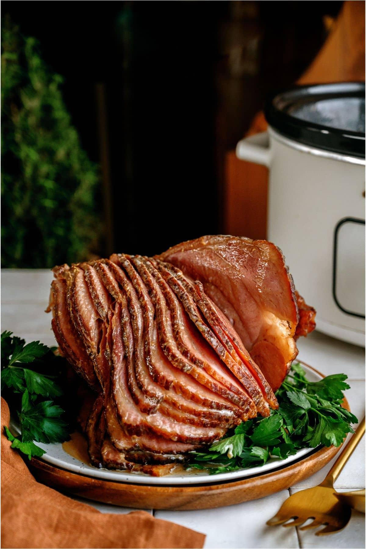 Crockpot maple glazed ham camping setting