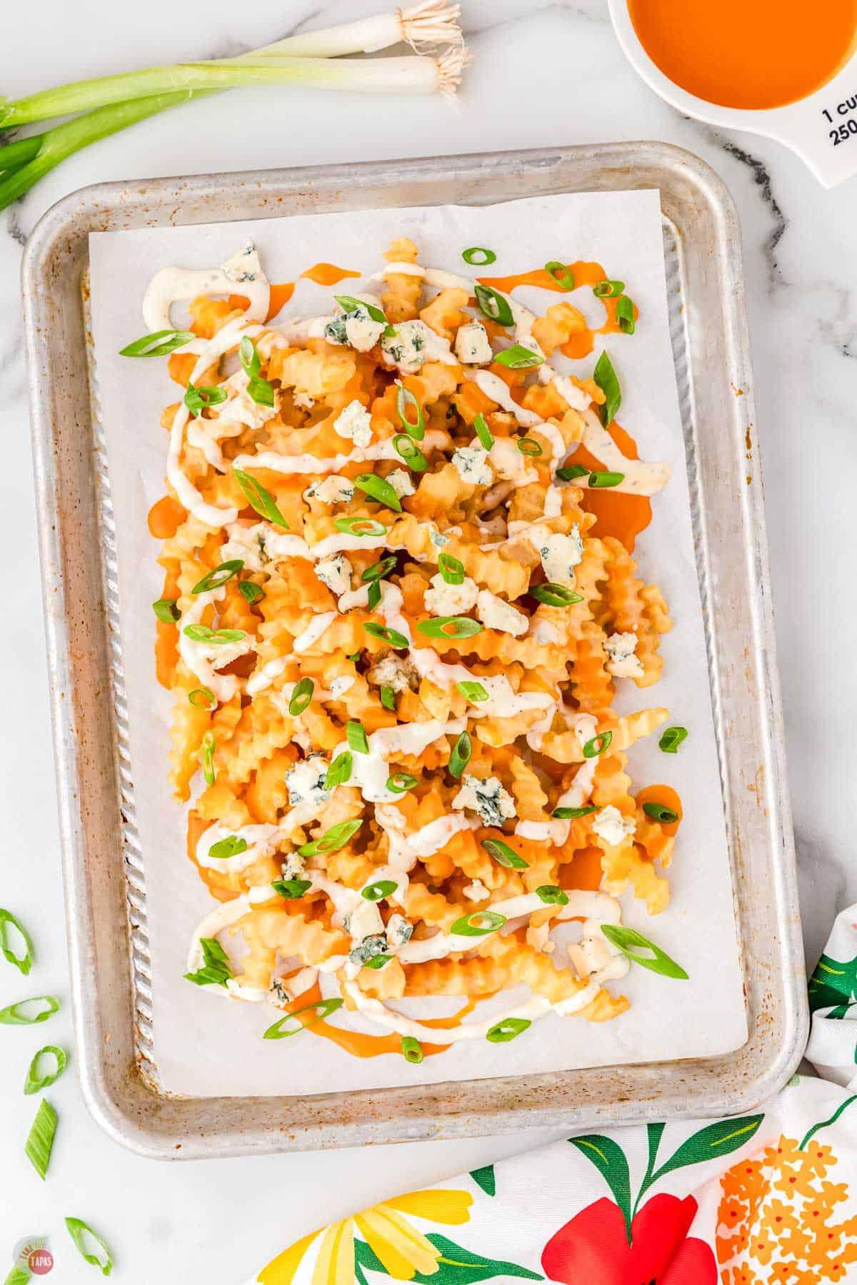 buffalo style carrot fries with blue cheese dressing