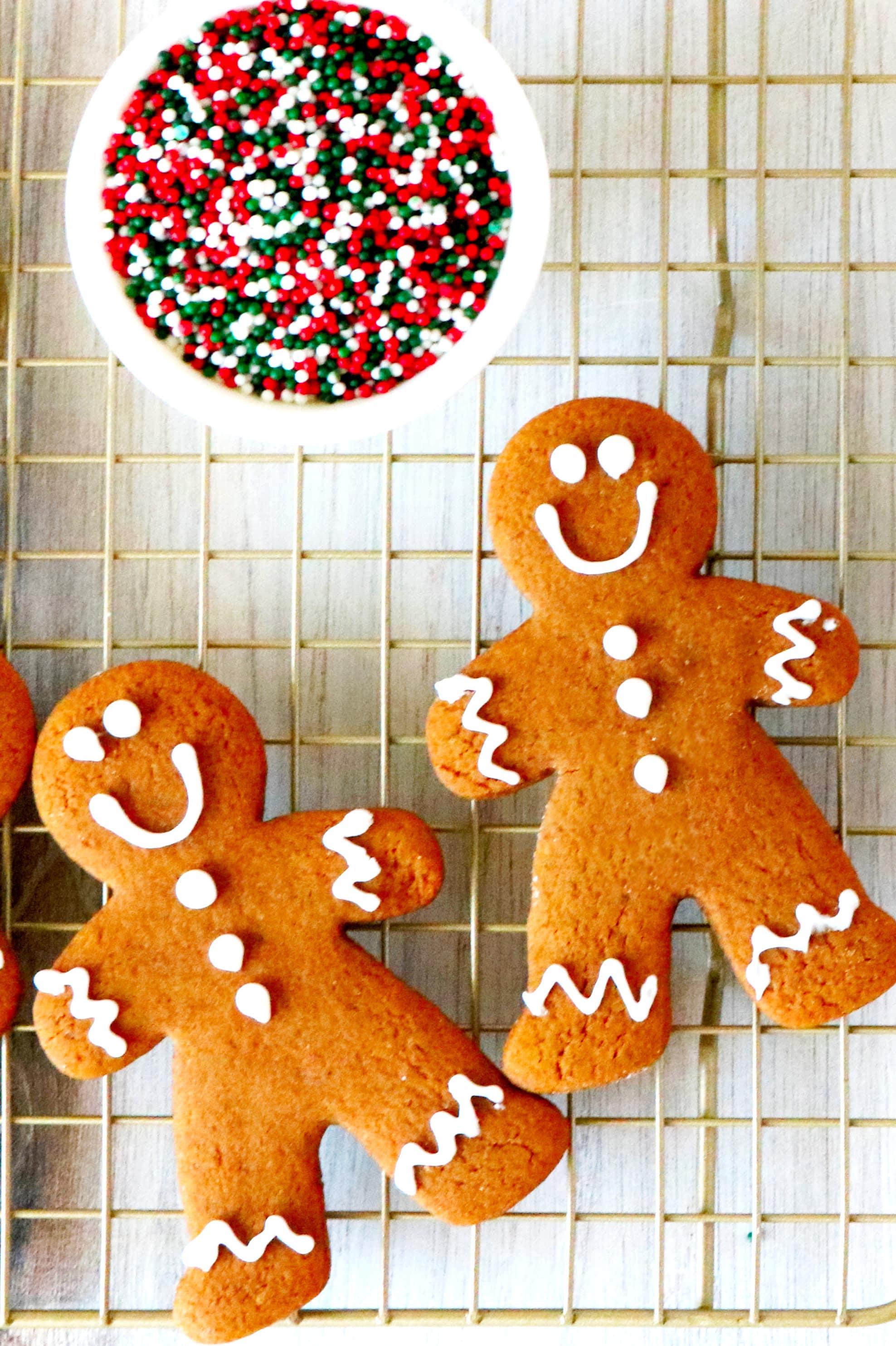 gingerbread protein cheer cookies on a cooling rack