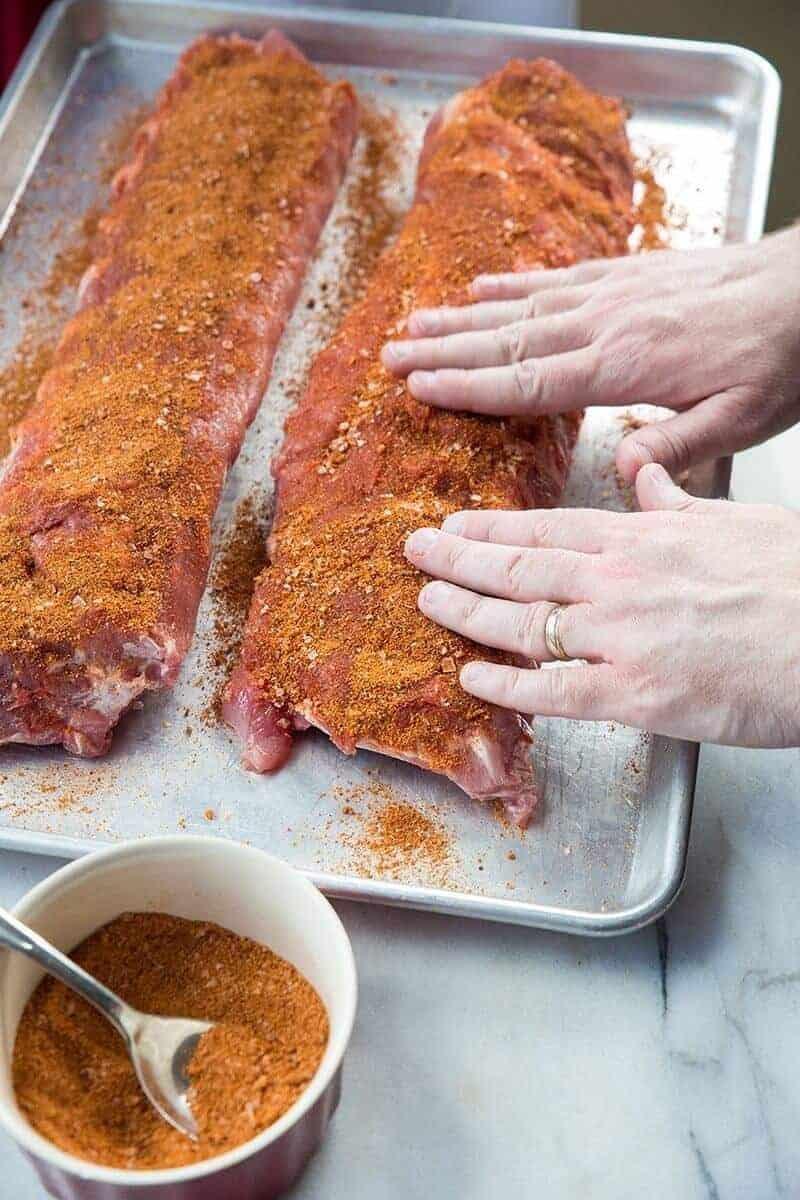 raw pork ribs with dry rub