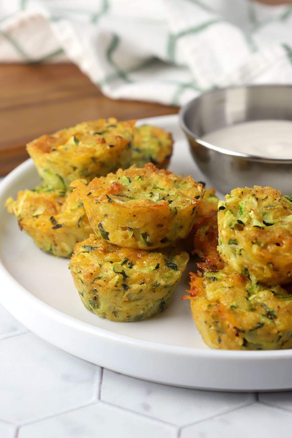 close-up of mini zucchini bake bites with different fillings