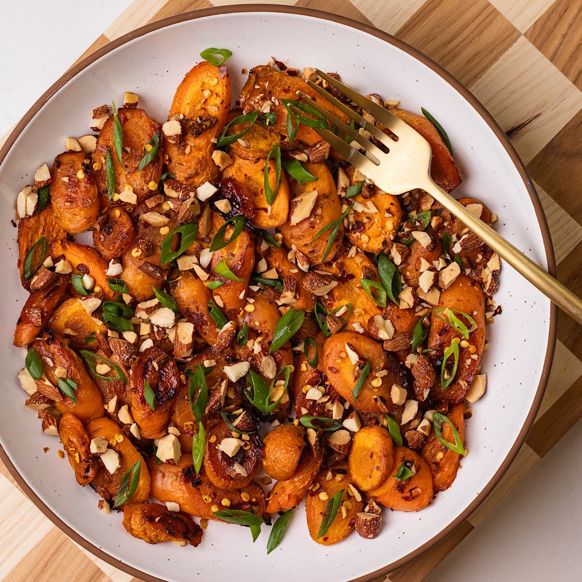 ginger sesame carrot fries garnished with almonds