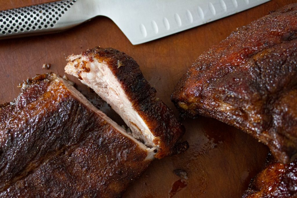 close up shot of allspice ribs on a cutting board