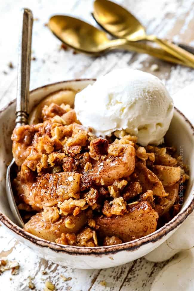 French Vanilla Pear Crisp golden brown bubbling