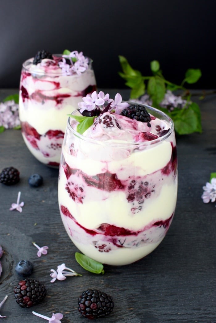 Tayberry Tropical Tiramisu Parfait in glass dishes