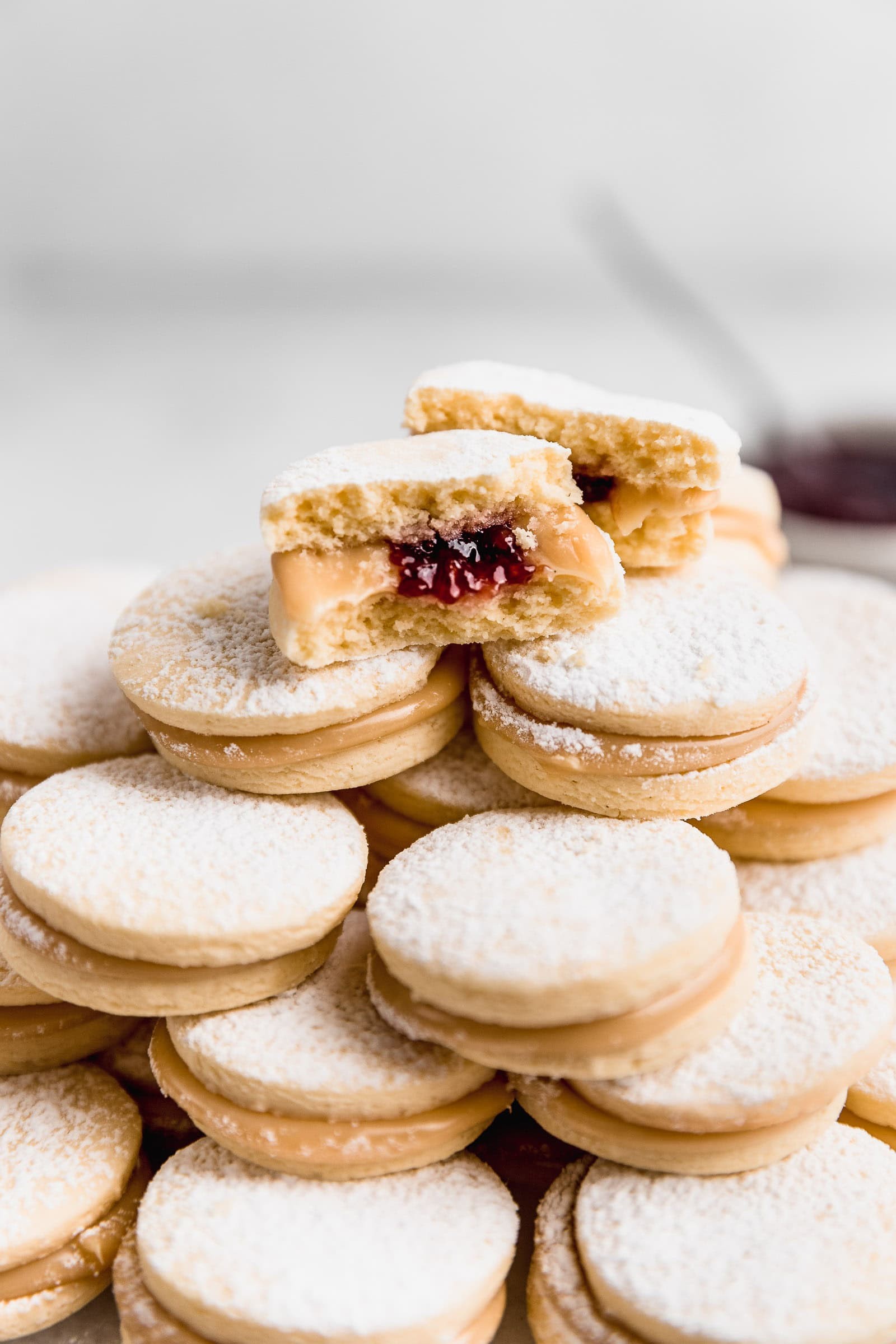 alfajores filled with rhubarb jam