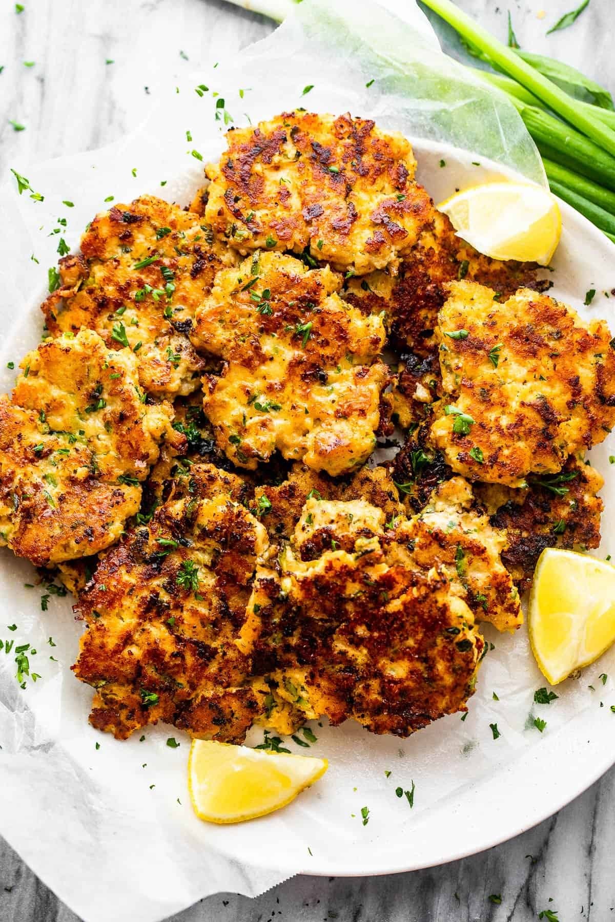 Keto Chicken and Zucchini Fritters on a plate