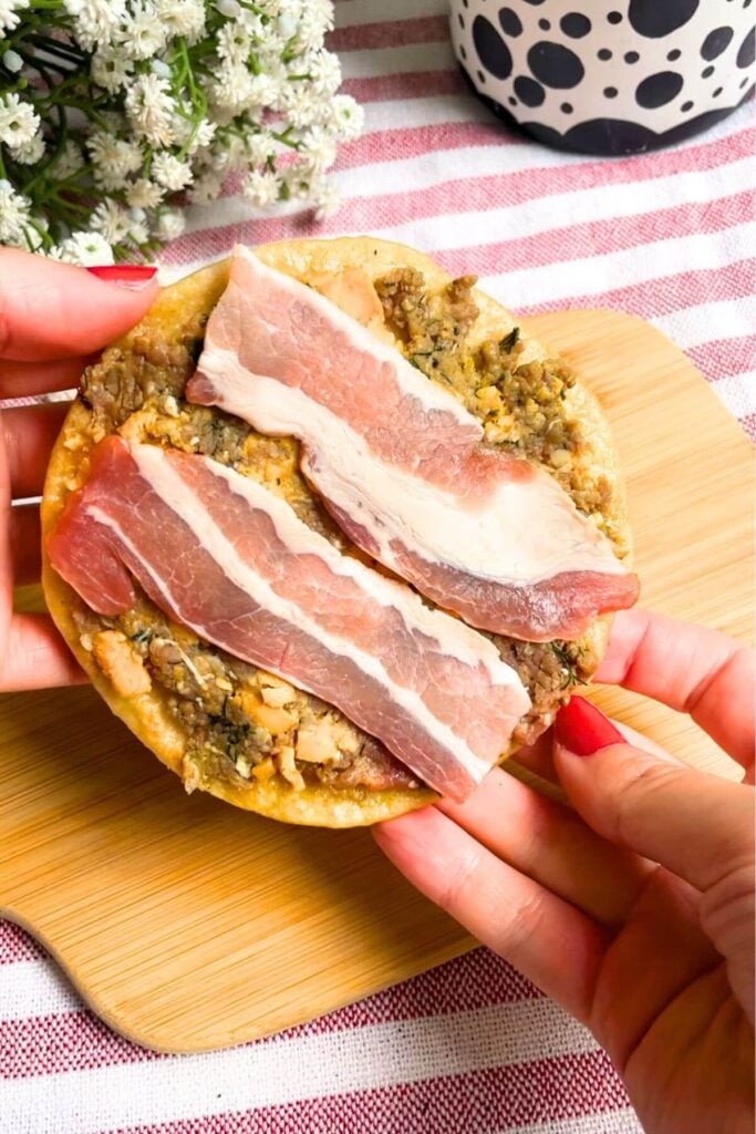 Bacon Cheeseburger Ground Beef Tacos on a wooden board