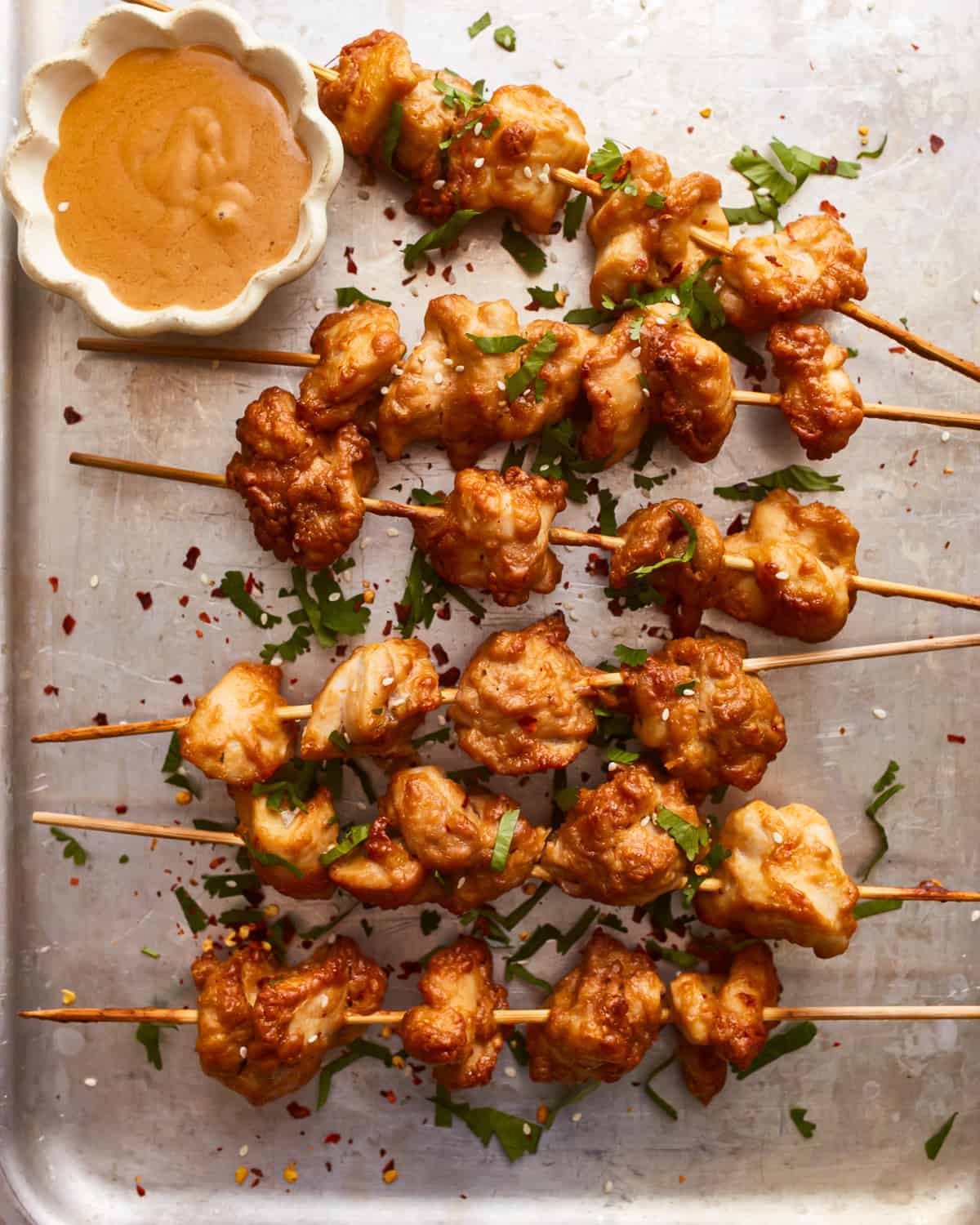 peanut chicken parmesan satay skewers with dipping sauce