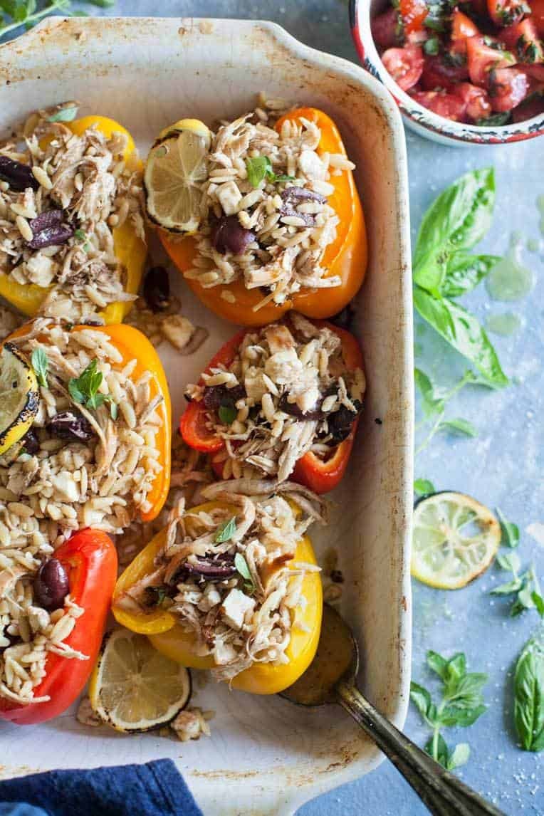 Greek Orzo and Chicken Stuffed Peppers