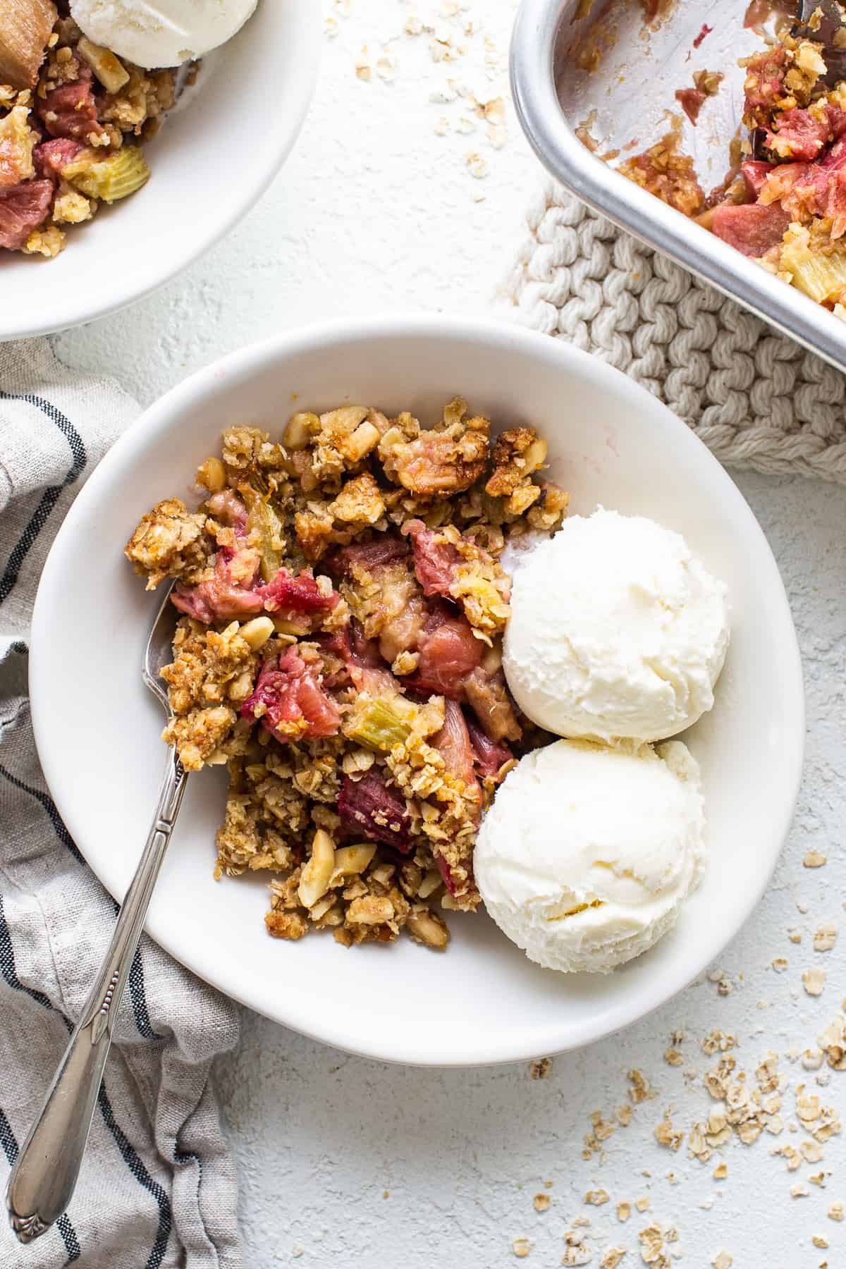 honey rhubarb oatmeal crisp golden brown bubbling