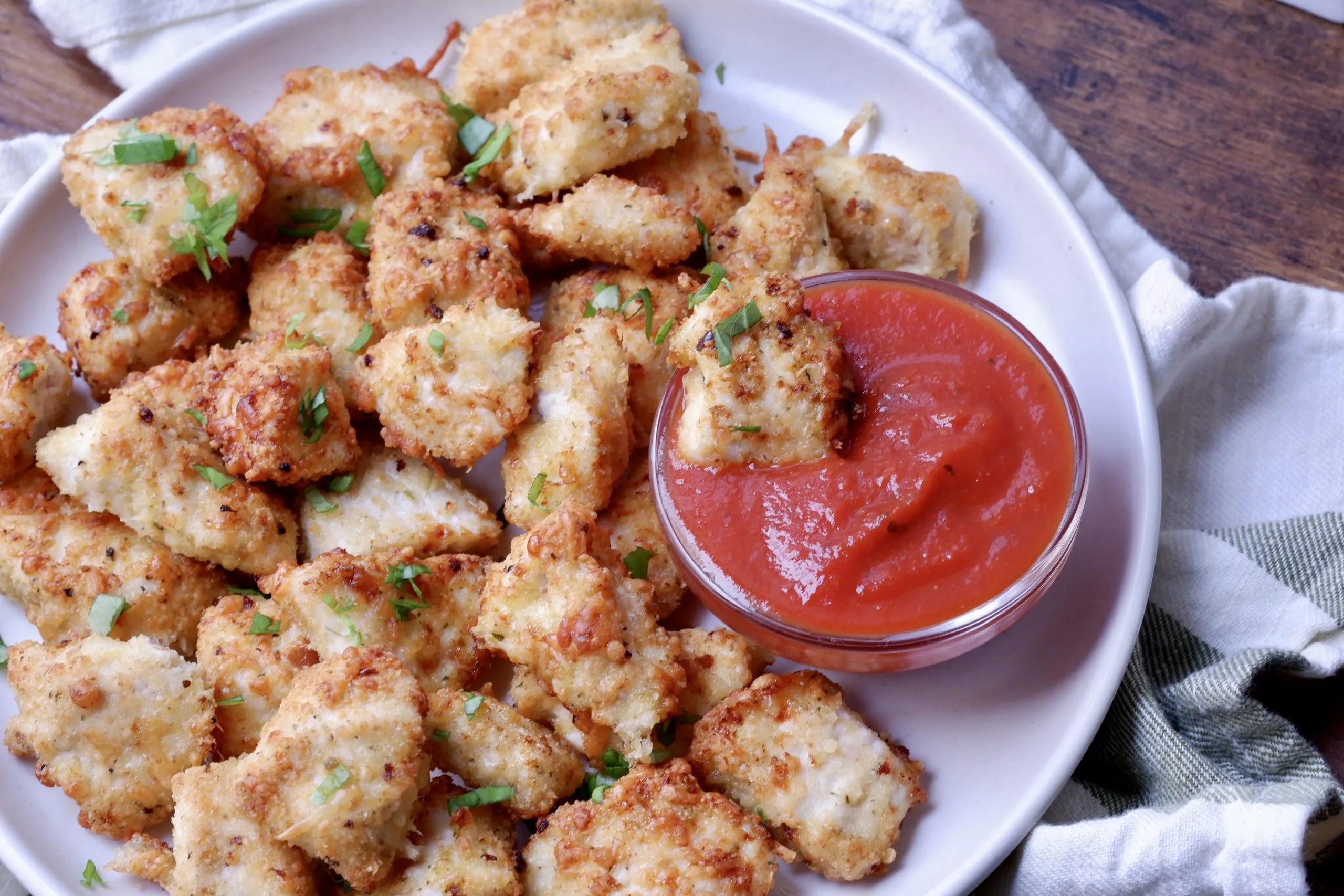 air fryer chicken parmesan bites with marinara dip