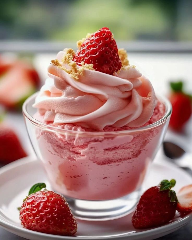 bright and airy photo of strawberry sparkle magic mousse in a glass bowl