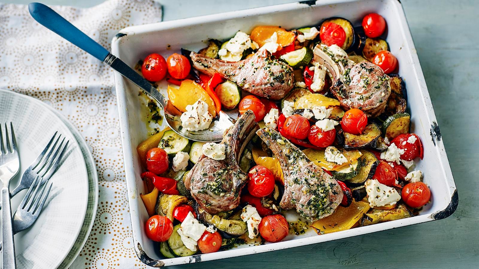 Mediterranean Zucchini and Lamb Bake with feta cheese