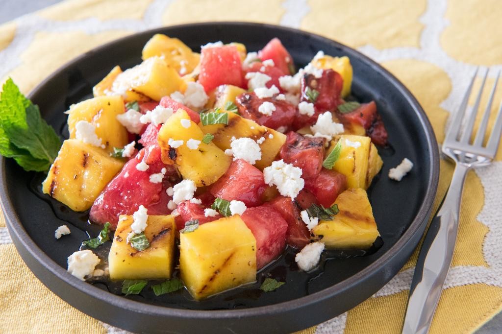 watermelon and grilled pineapple salad with mint