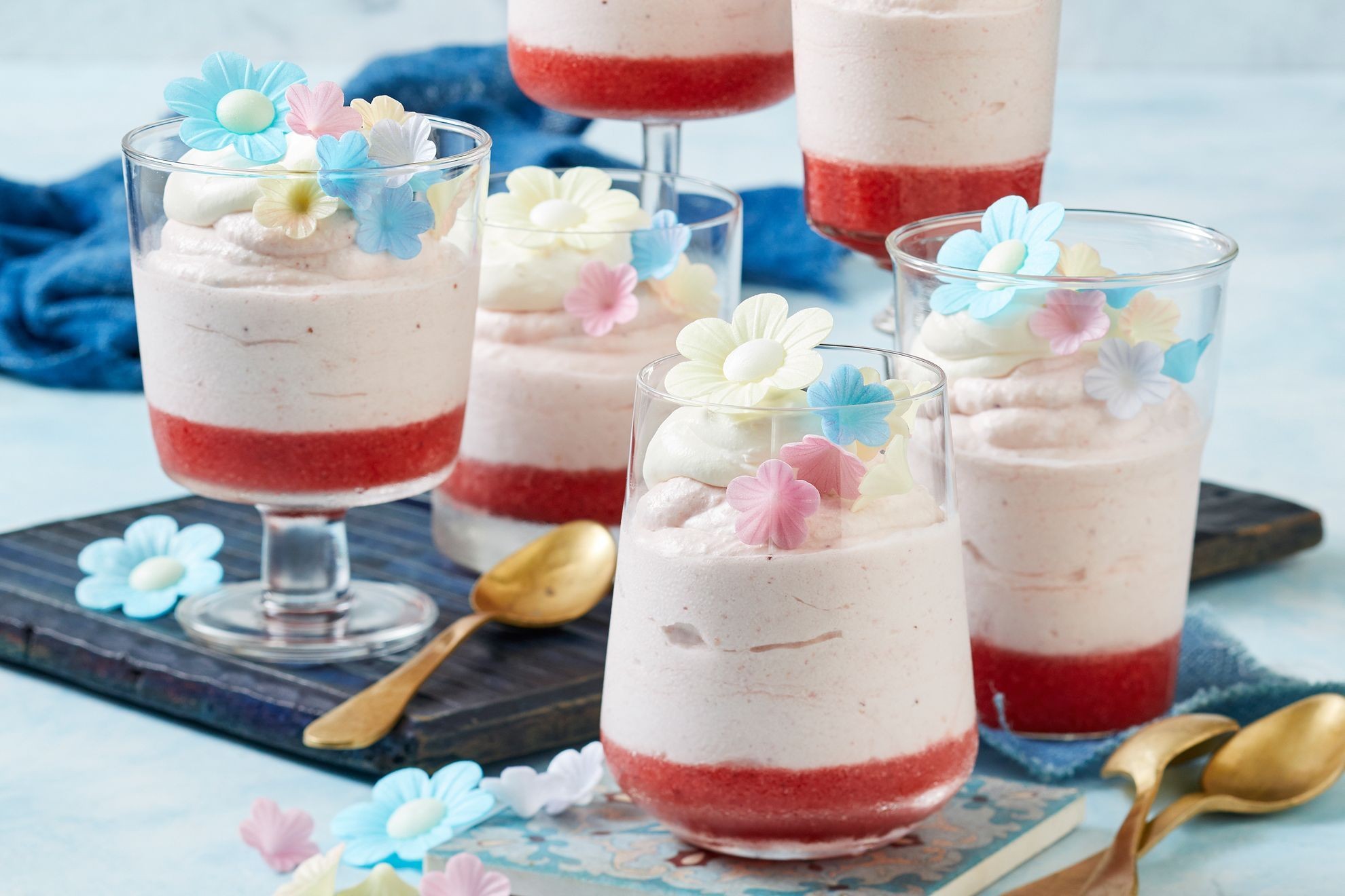 layered strawberry mousse in a glass