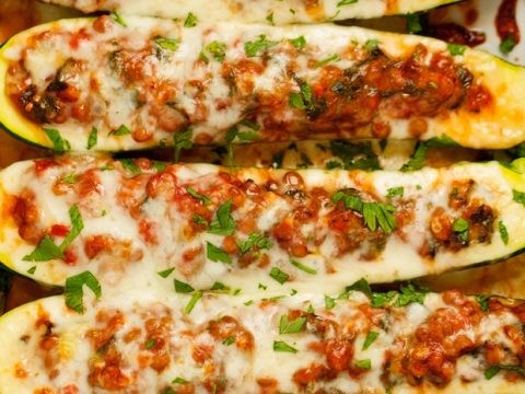 Curried Lentil and Vegetable Stuffed Zucchini