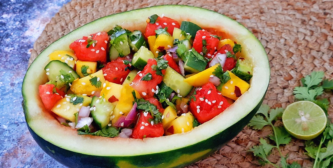 bright and colorful watermelon mango salad