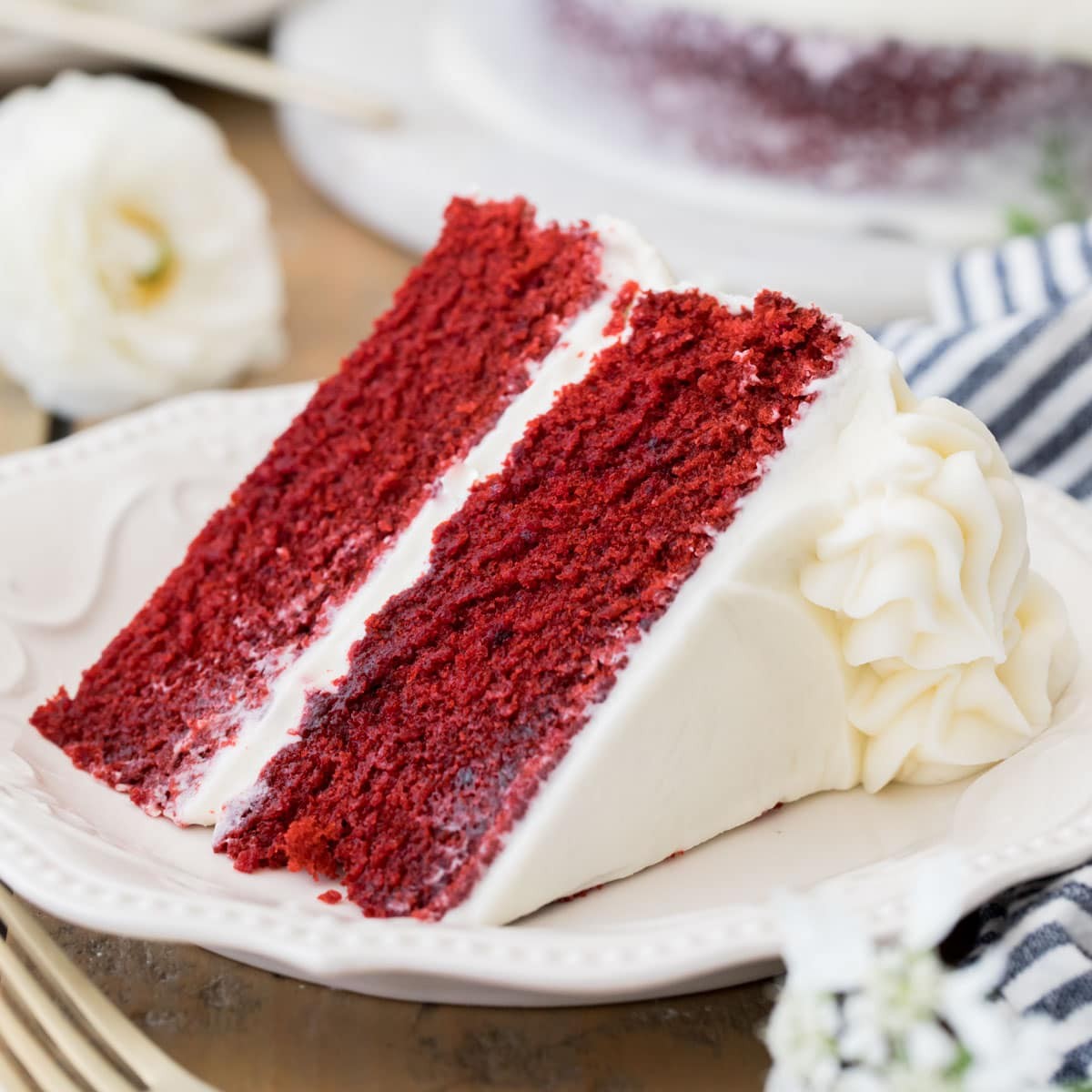 slices of crimson red velvet cake