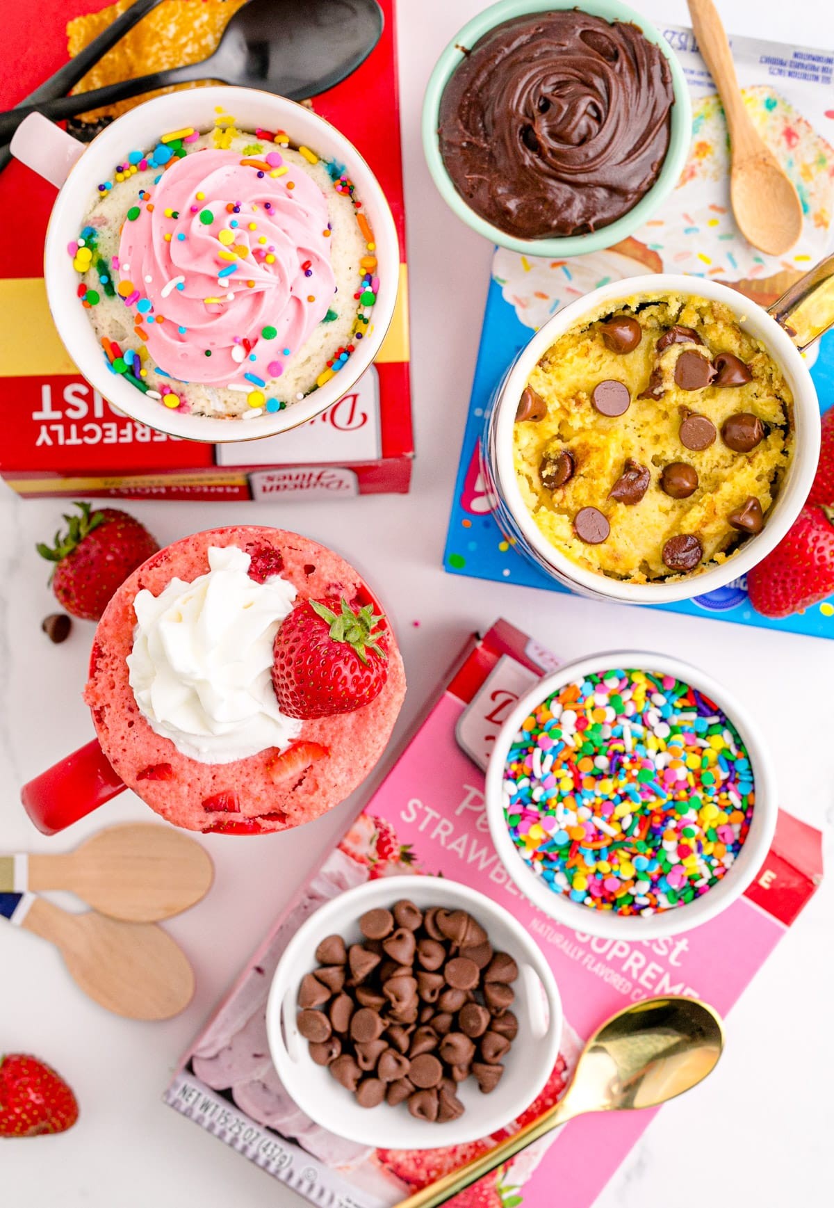 Mike and Ike candies being mixed into mug cake batter