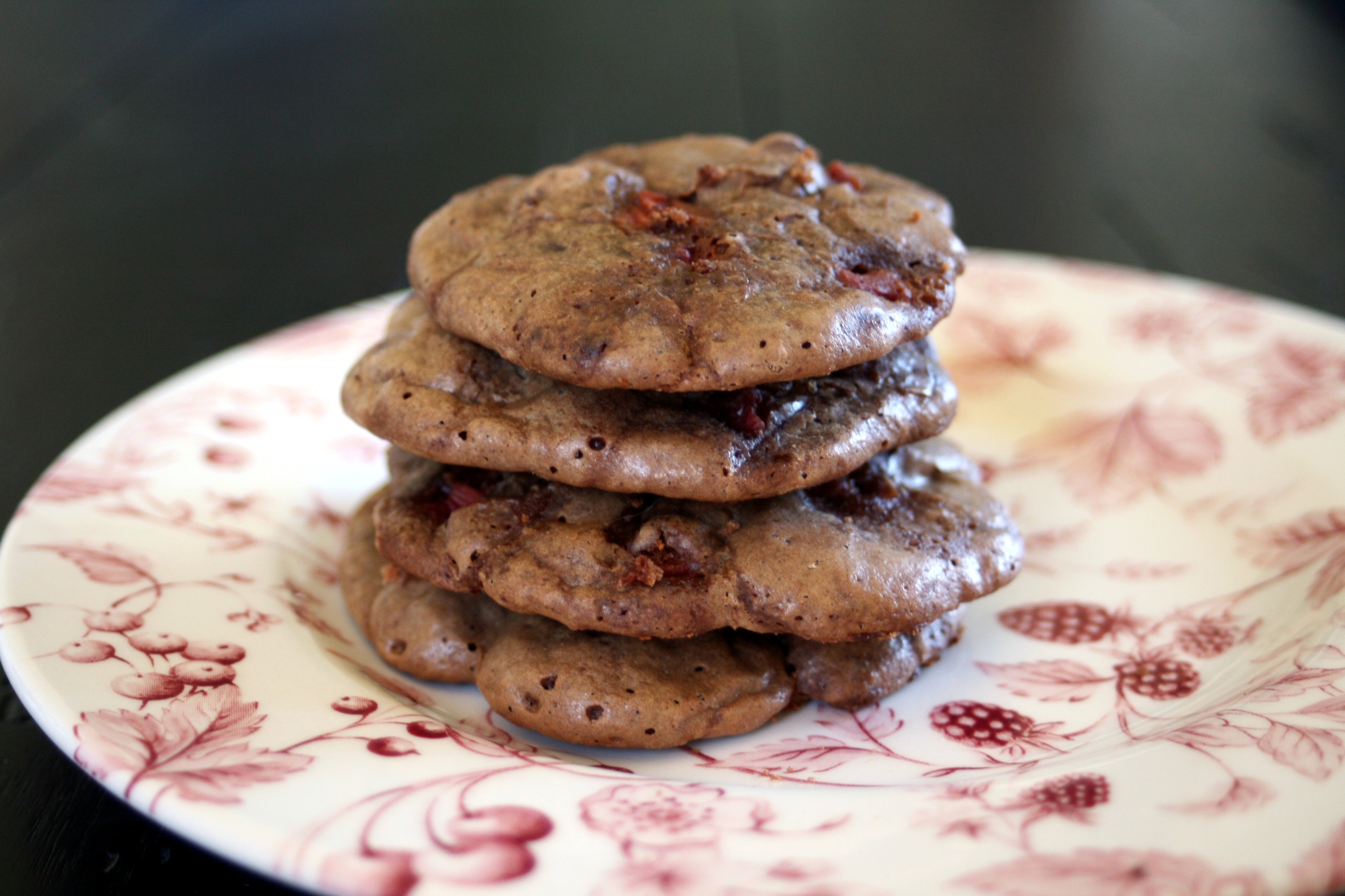 Rhubarb Double Chocolate Cookies on a plate