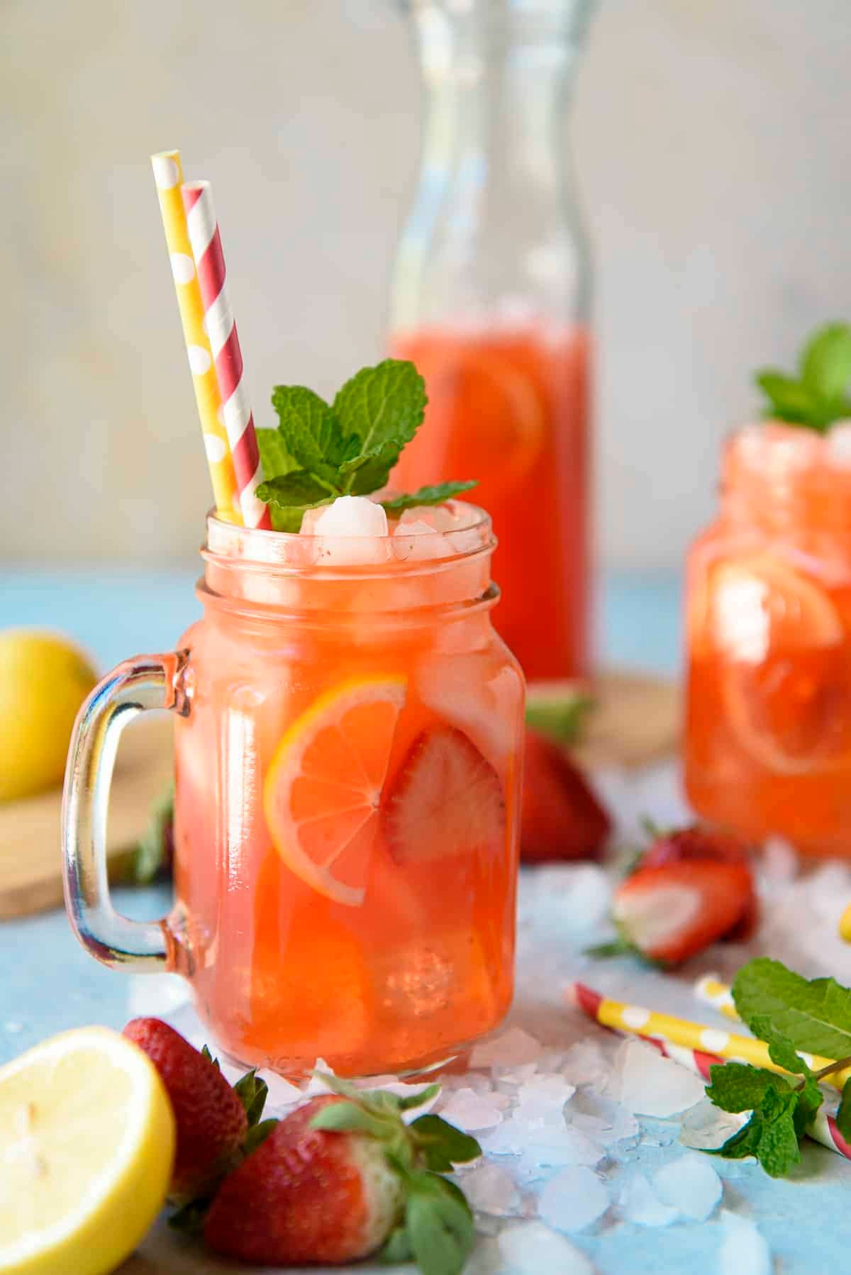 freshly made strawberry mint refresher in a glass