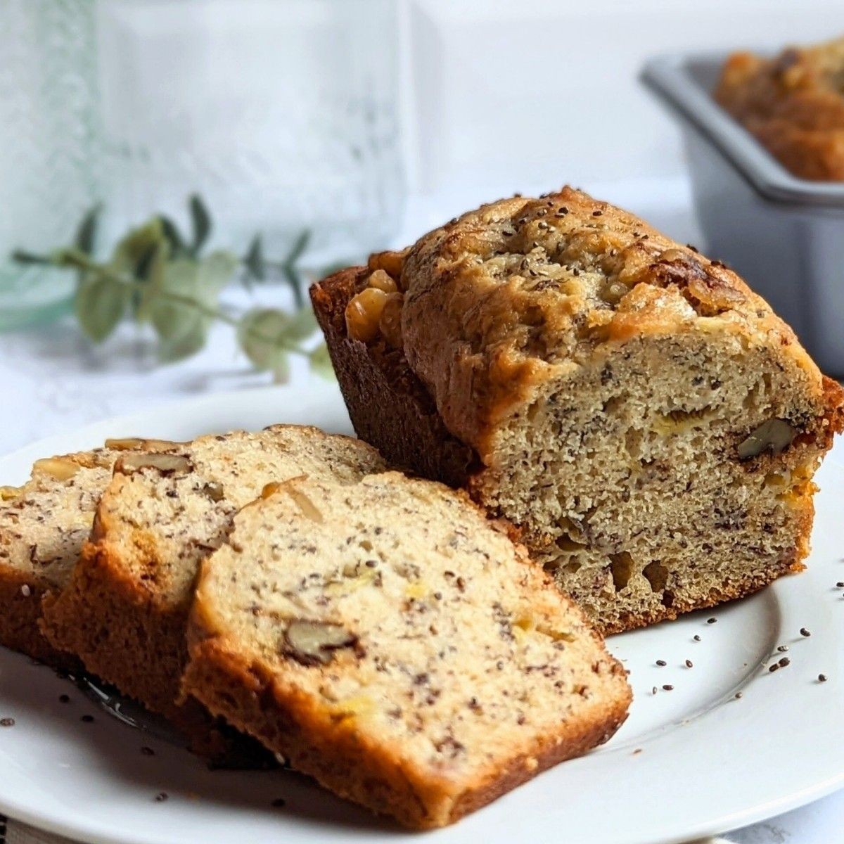 homemade chia seed banana bread with walnuts