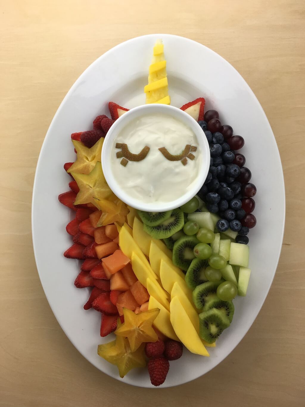 colorful rainbow fruit platter unicorn themed