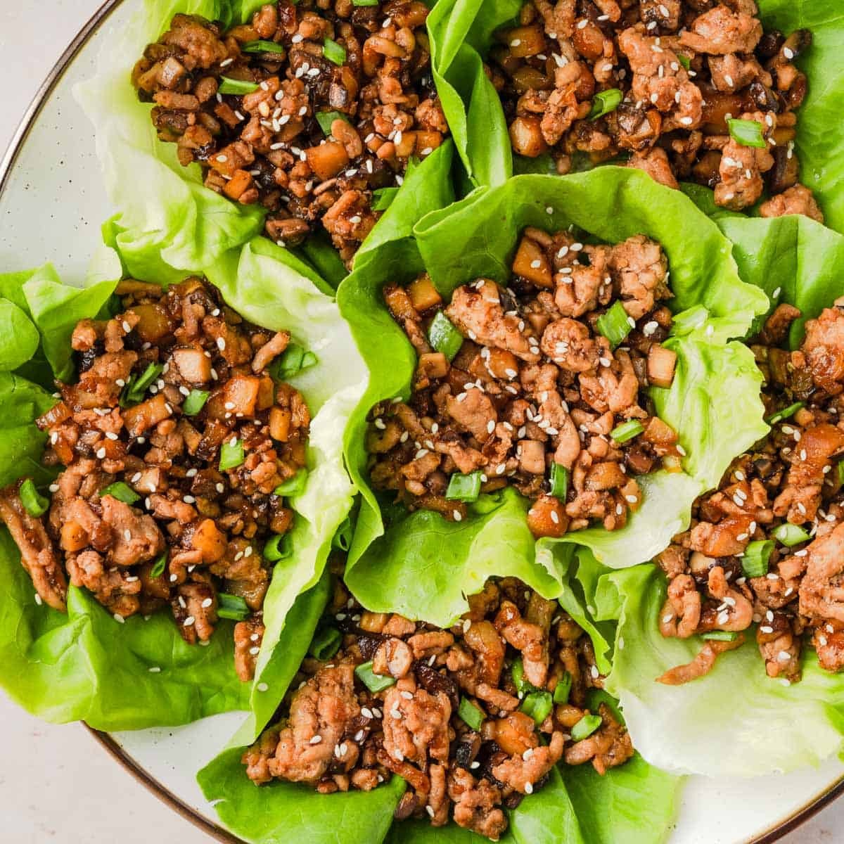 Keto chicken lettuce wraps with hoisin sauce being assembled