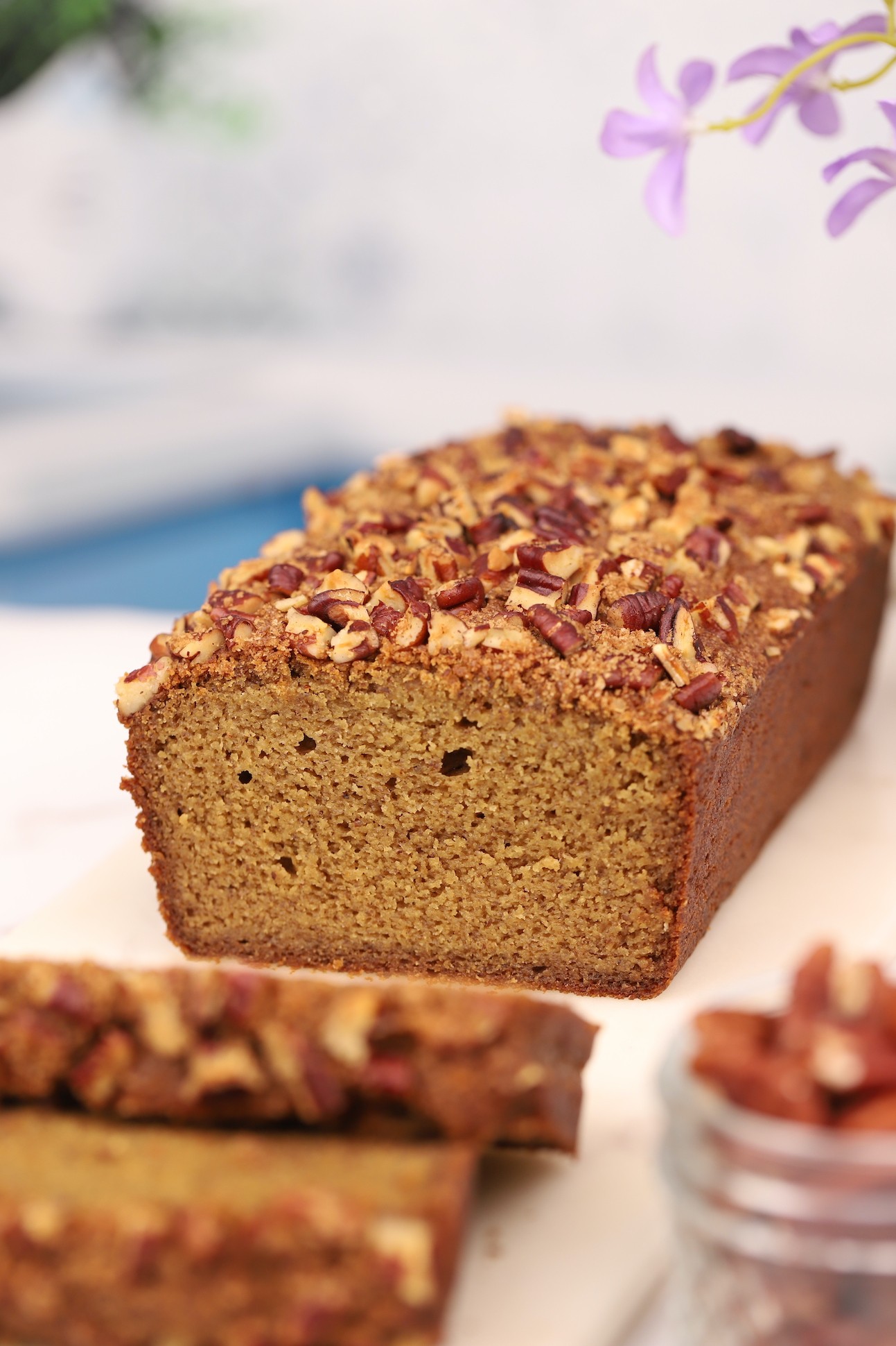 gluten-free banana bread with rosewater and pistachios