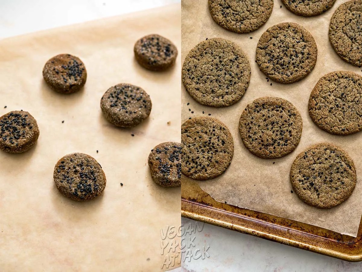 black sesame gluten-free cookies on a baking sheet